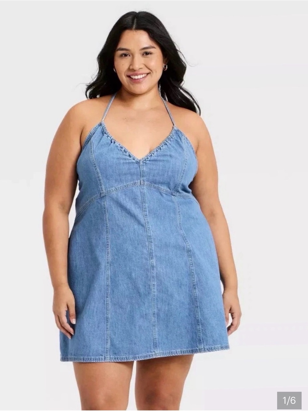 Universal Thread Light Blue Denim Halter Mini Dress - Picture 2 of 5
